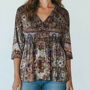 Unity Top Women Medium Petite Multicolor Velvet Boho Colorful Hippie Moody